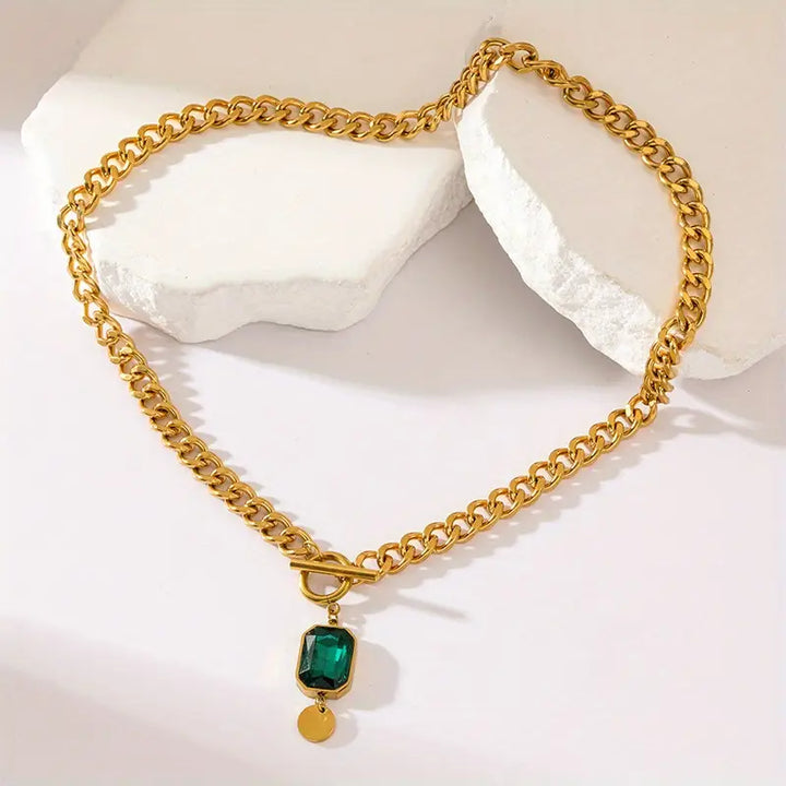Gold Pendant Necklace with Emerald