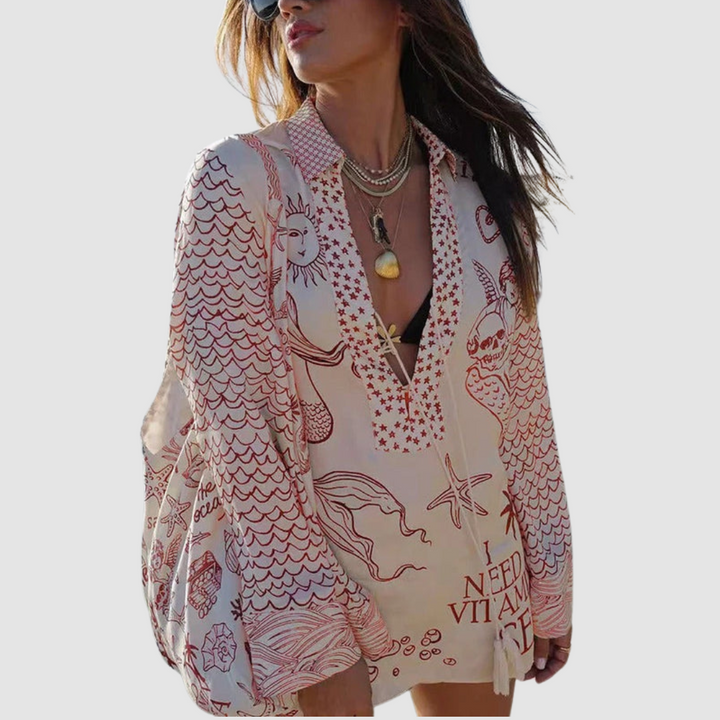 Olivia™ Elegant Two-Piece Set | V-Neck Shirt and Elastic-Waist Shorts