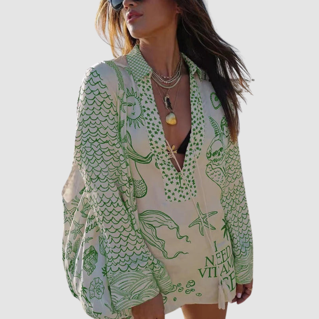 Olivia™ Elegant Two-Piece Set | V-Neck Shirt and Elastic-Waist Shorts