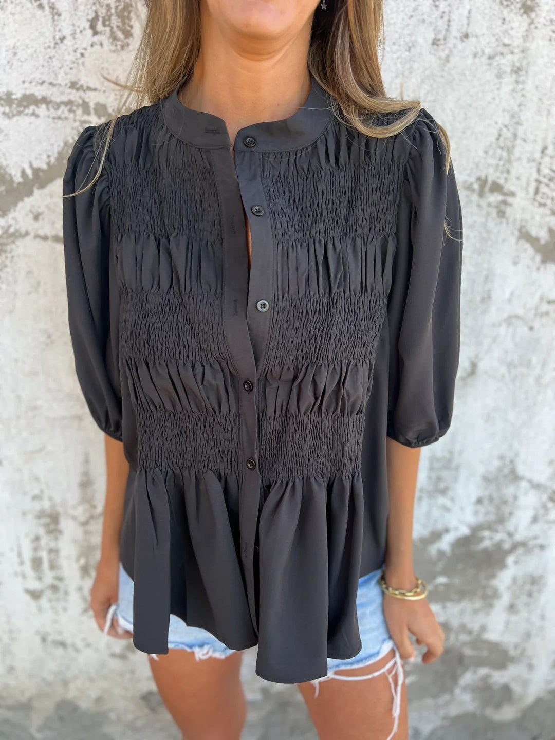 ELIZA™ | Pleated Button-Up Blouse