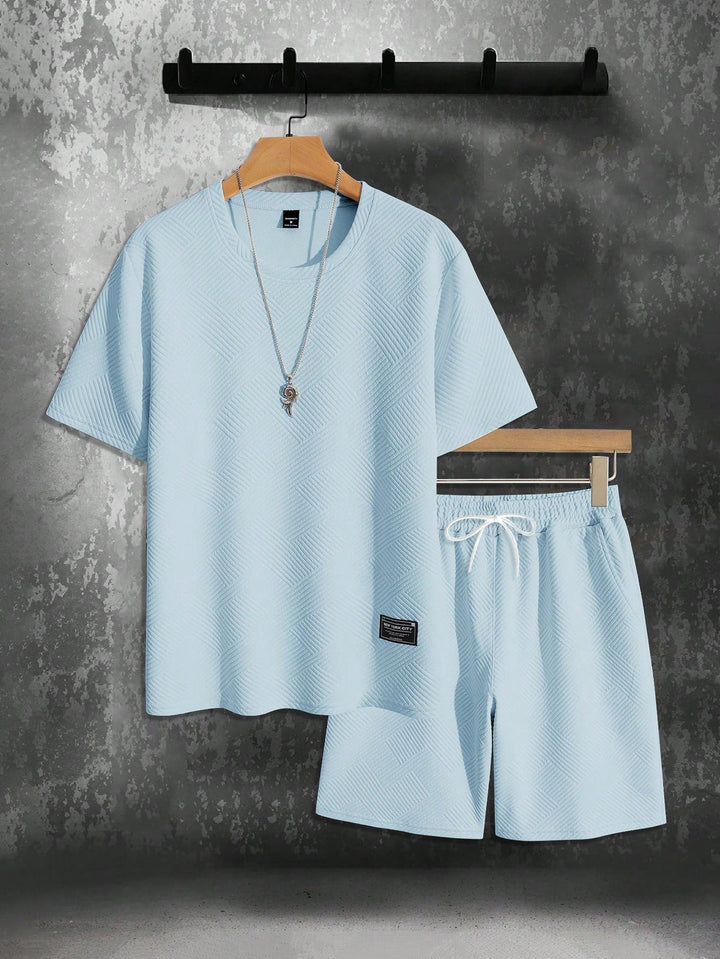 Men’s Textured Knit Lounge Set | Geometric Patterned Tee & Shorts Co-Ord