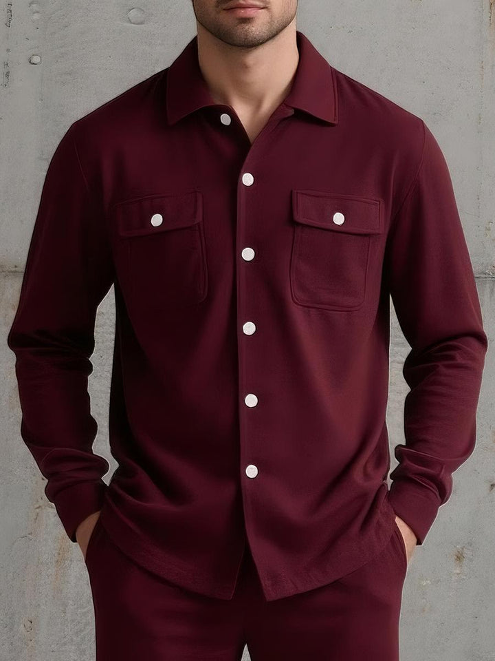 Men’s Two-Piece Lounge Shirt & Pants Set | Soft Knit Blend | Button-Up Long Sleeve