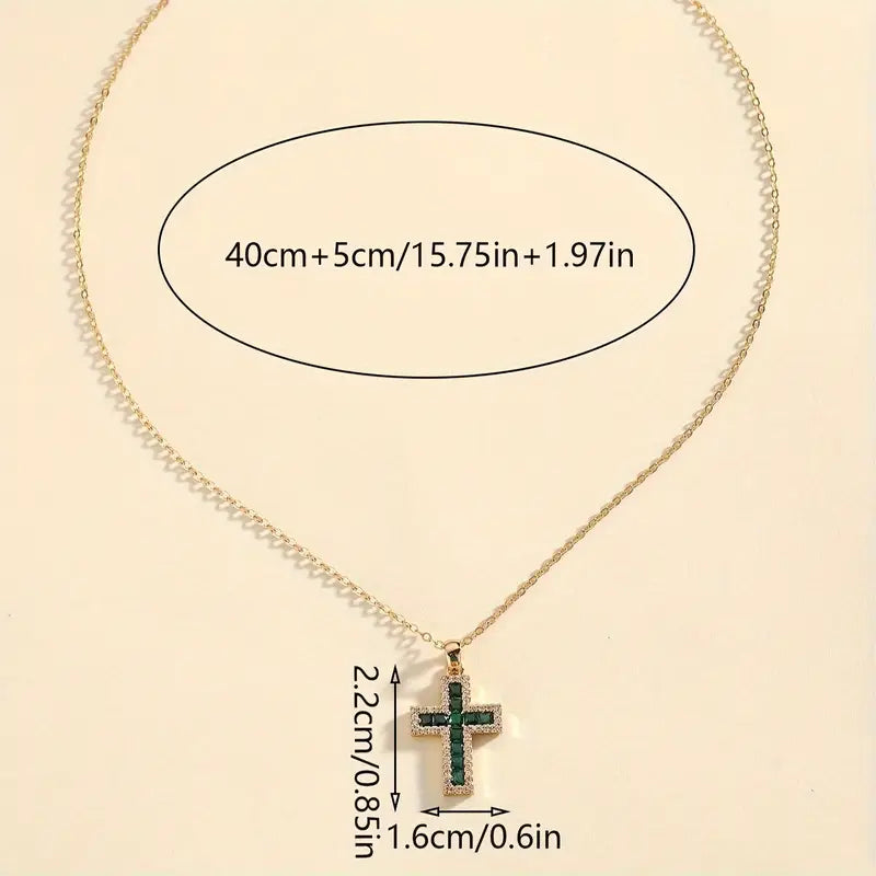 Solene Gold Necklace with Cross and Emerald Pendant