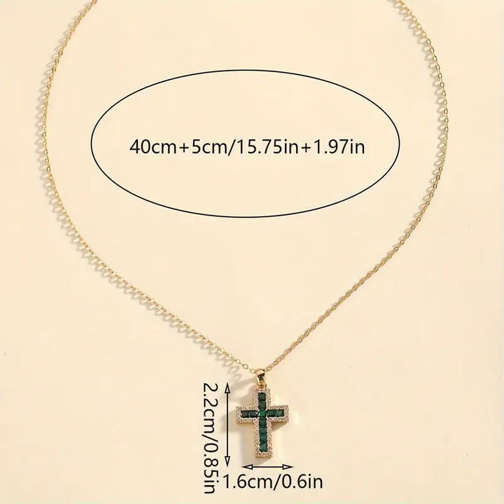 Solene Gold Necklace with Cross and Emerald Pendant
