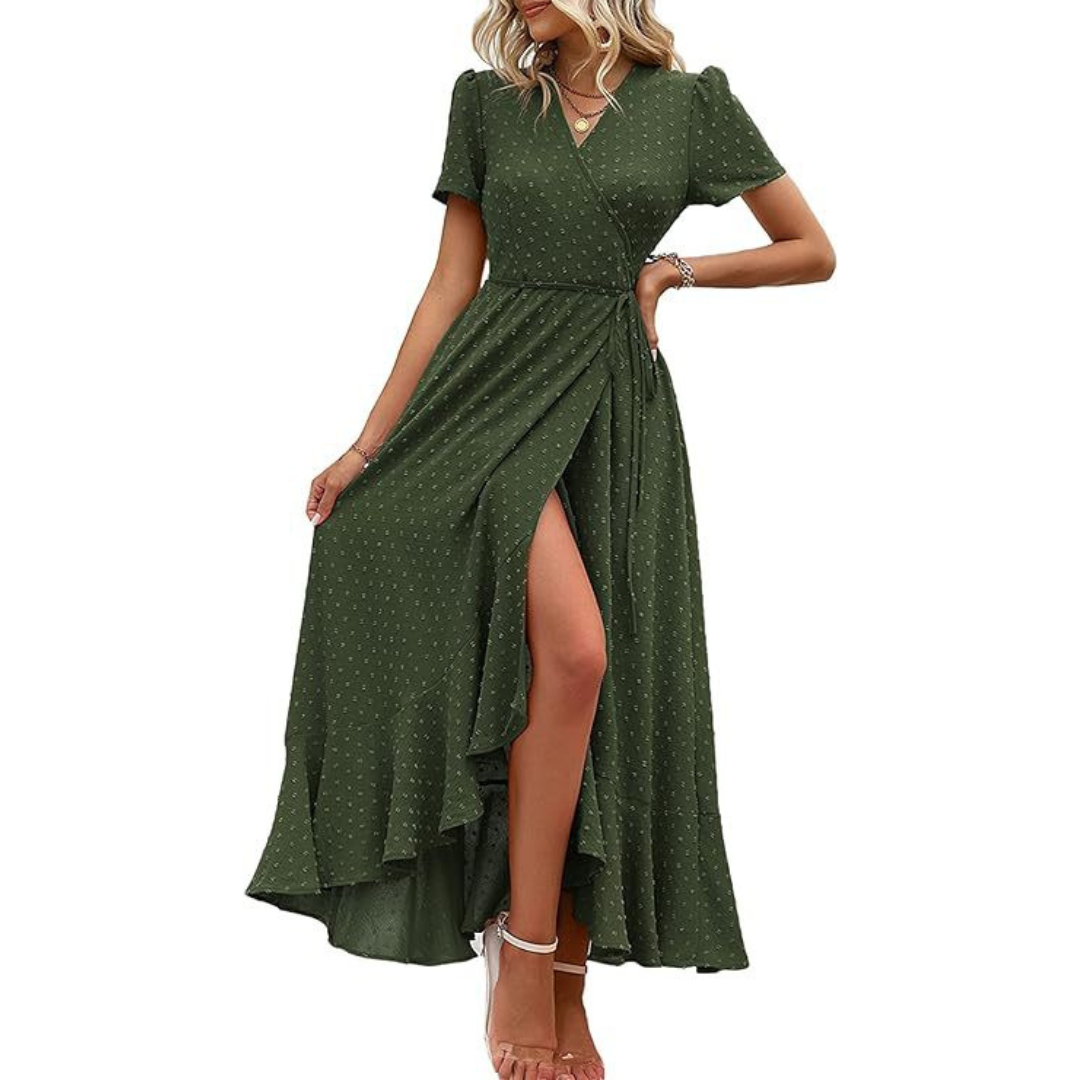 Marjorie™ | Cozy Summer Wrap Ruffle Hem Split Maxi Dress