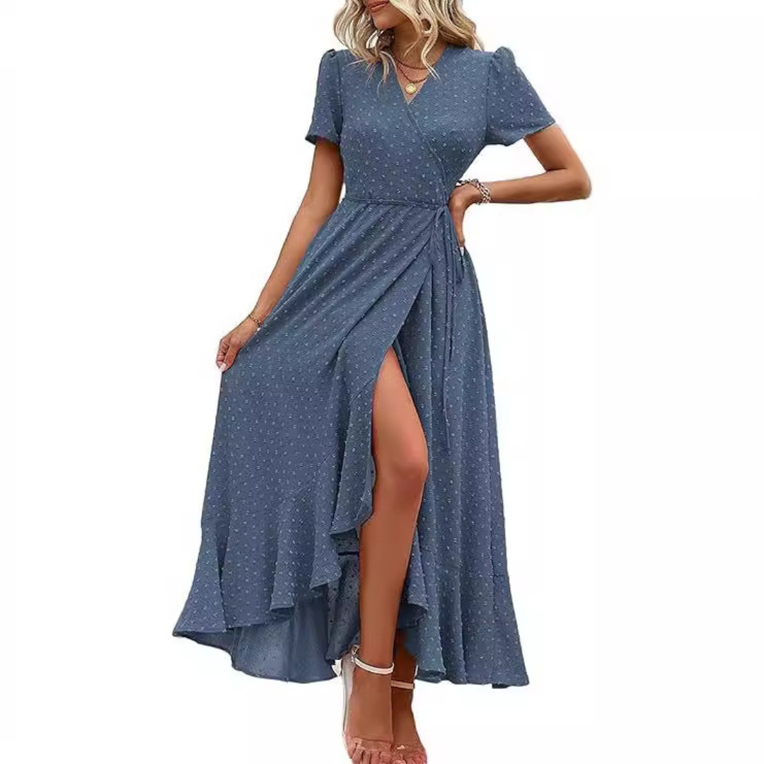 Marjorie™ | Cozy Summer Wrap Ruffle Hem Split Maxi Dress