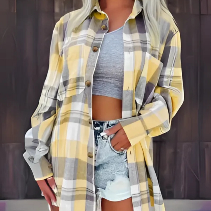 Baso™ | Casual Plaid Button Down Collared Long Sleeve Top