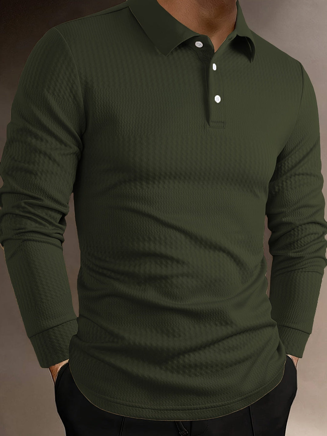 Men’s Waffle Knit Polo Shirt | Long Sleeve Slim Fit Henley