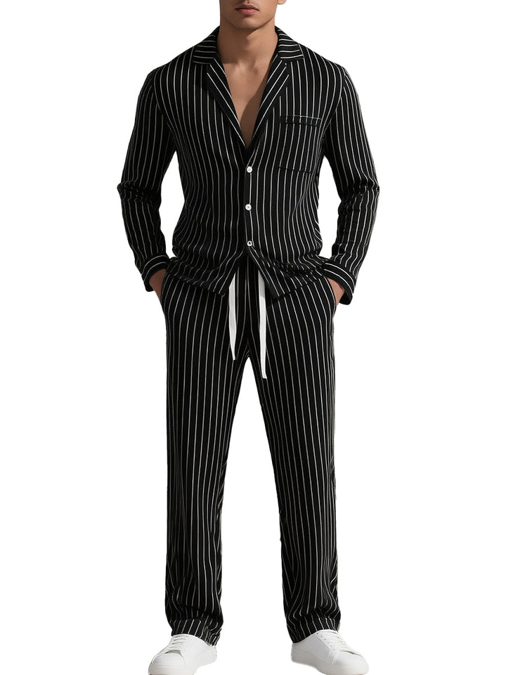 Men's Striped Lounge Set | Button-Down Pyjama Top & Pants | Lightweight Sleepwear