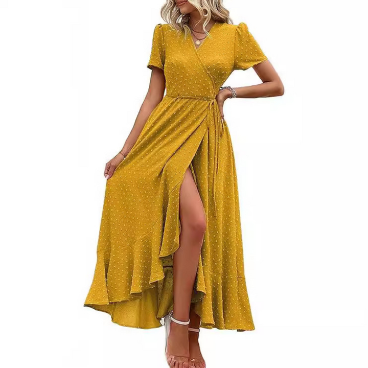 Marjorie™ | Cozy Summer Wrap Ruffle Hem Split Maxi Dress