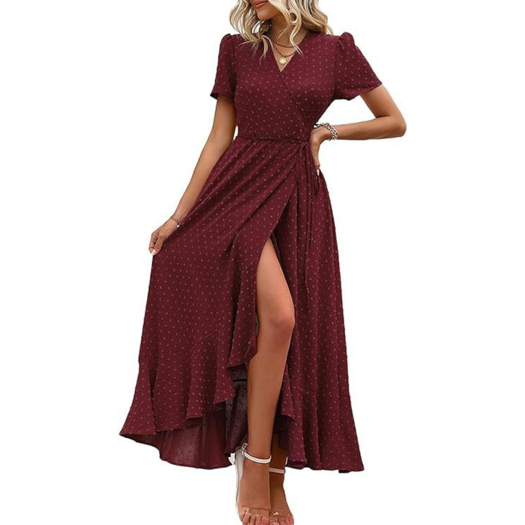 Marjorie™ | Cozy Summer Wrap Ruffle Hem Split Maxi Dress