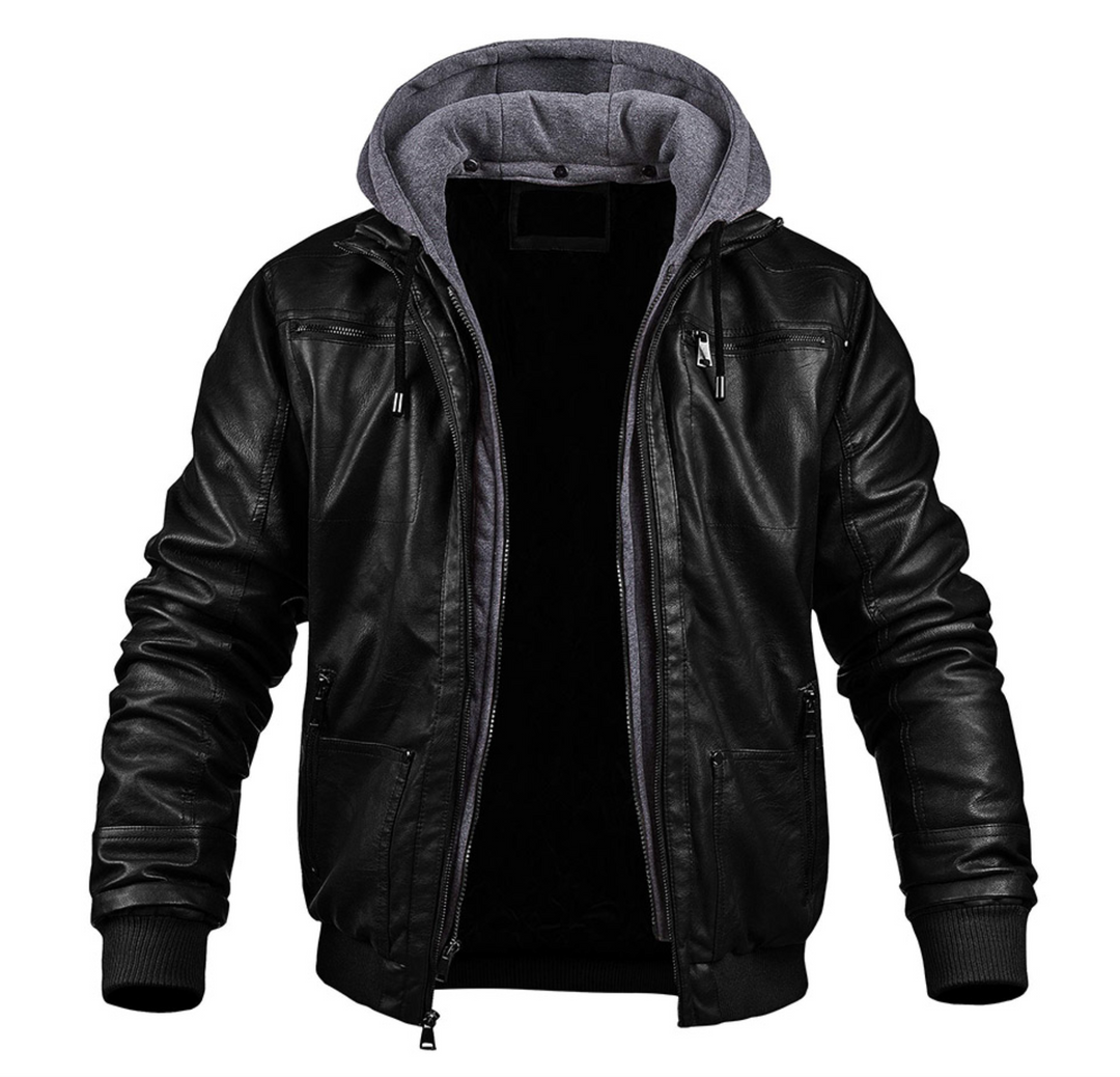 Chic Premium Leather Hooded Winter Jacket