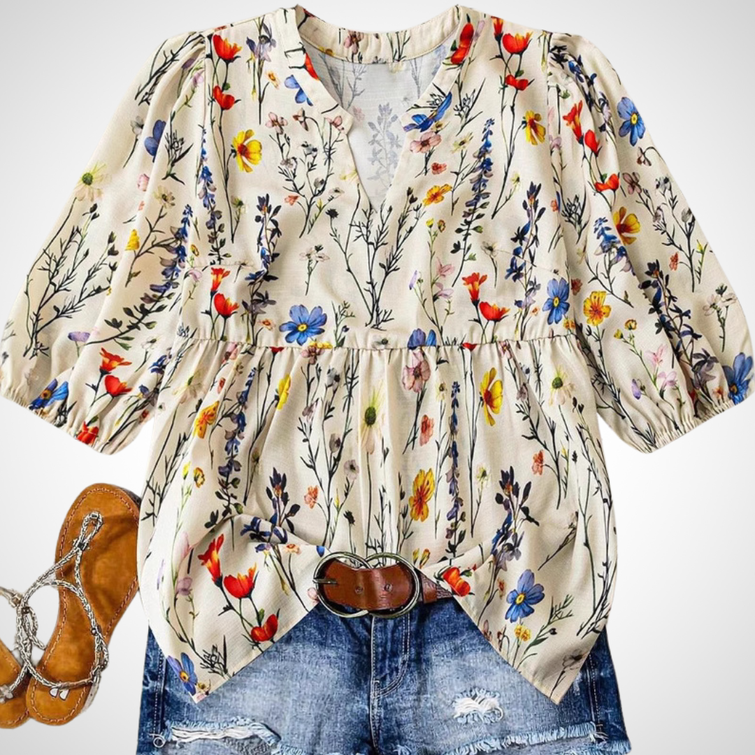 CATALEYA™ | Women Vintage Floral Bishop Sleeve Top