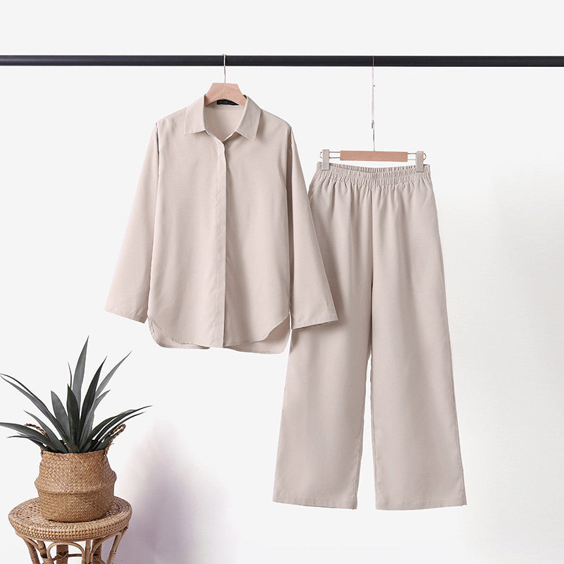 Denice™ Elegant Casual Two Piece Set | Relaxed Button-Up Top and Wide-Leg Trousers