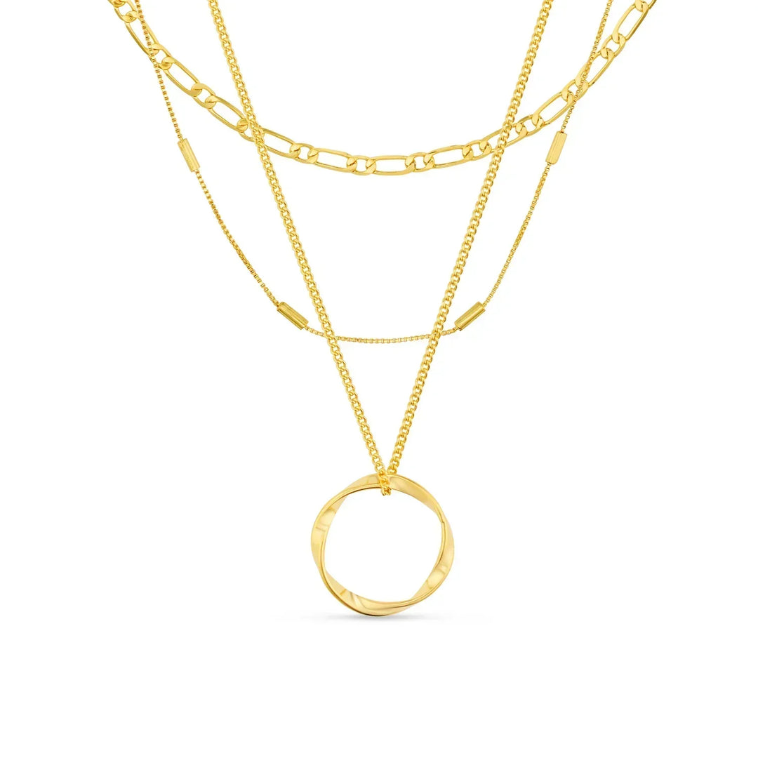 Three-Row Open Circle Necklace | White Gold