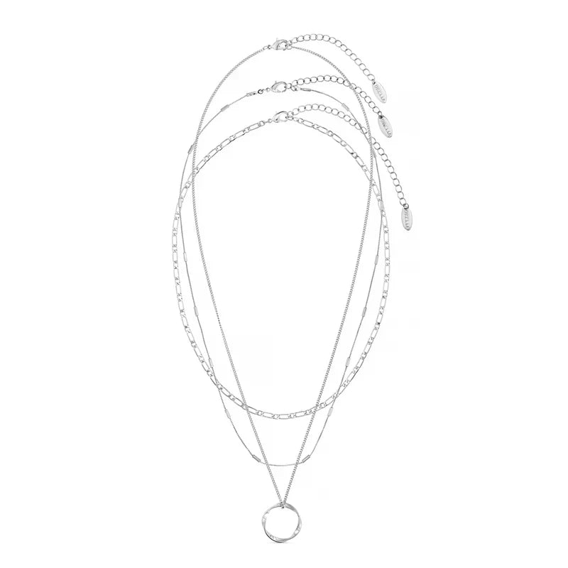 Three-Row Open Circle Necklace | White Gold