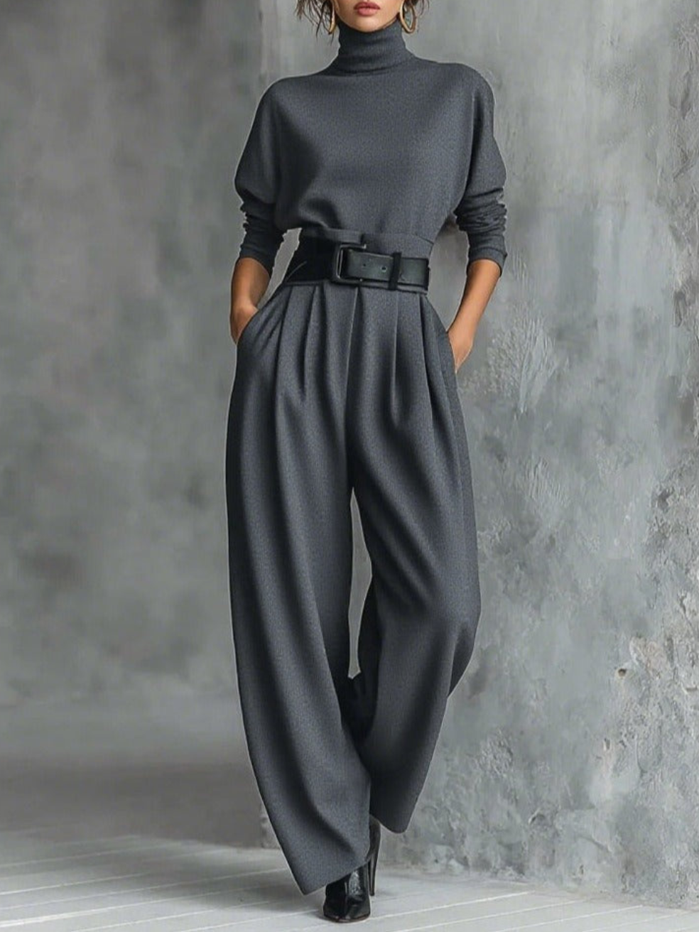 Jessica™ Elegant Top &amp; Straight-Leg Pants Set | Fitted Turtleneck and Tailored Trousers