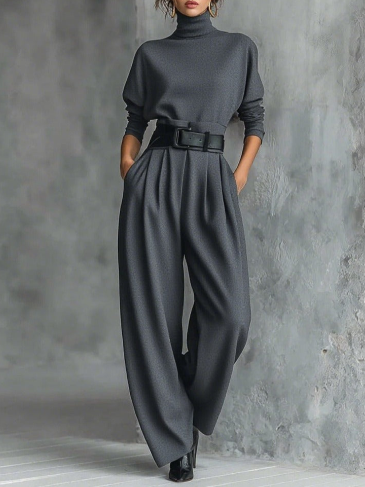 Jessica™ Elegant Top &amp; Straight-Leg Pants Set | Fitted Turtleneck and Tailored Trousers