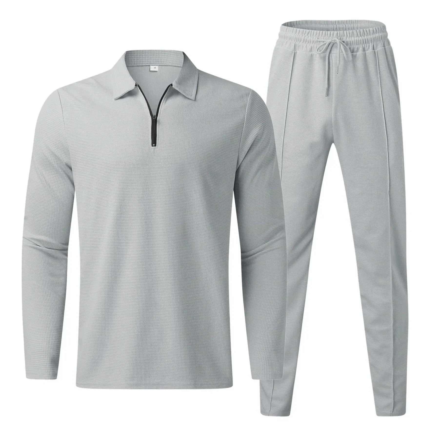 Men’s Waffle Knit Lounge Set | Zip Collar Pullover & Jogger Pants