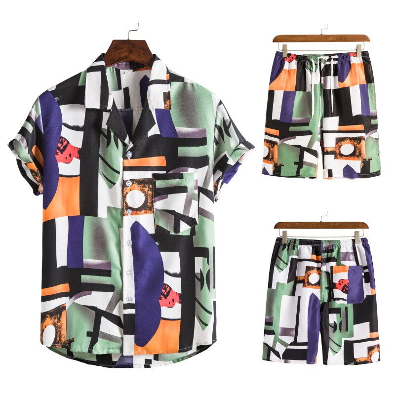 Men’s Tropical Leaf Print Two-Piece Set | Short-Sleeve Shirt & Shorts | Summer Casual Outfit