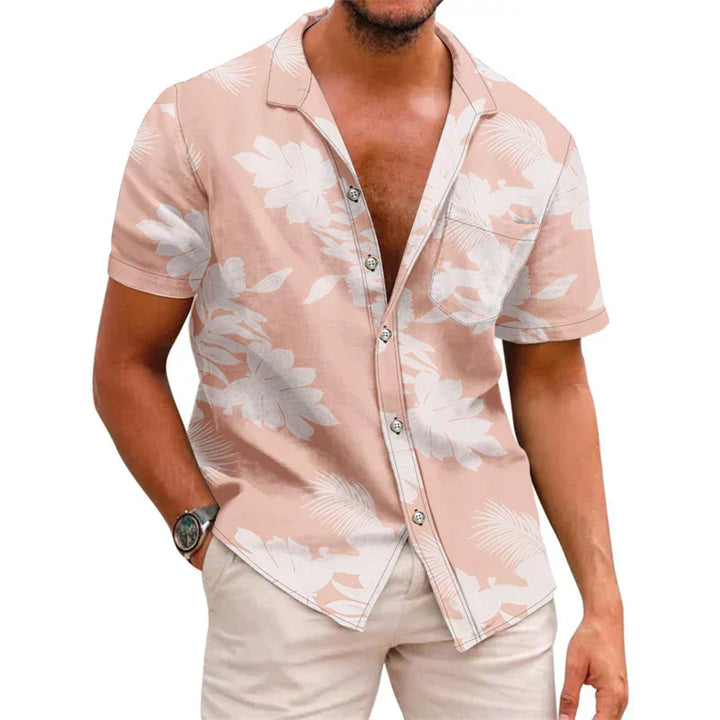 Men's Short Sleeve Shirt | Tropical Print | Lightweight Cotton Blend