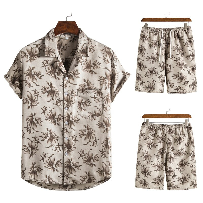 Men’s Tropical Leaf Print Two-Piece Set | Short-Sleeve Shirt & Shorts | Summer Casual Outfit