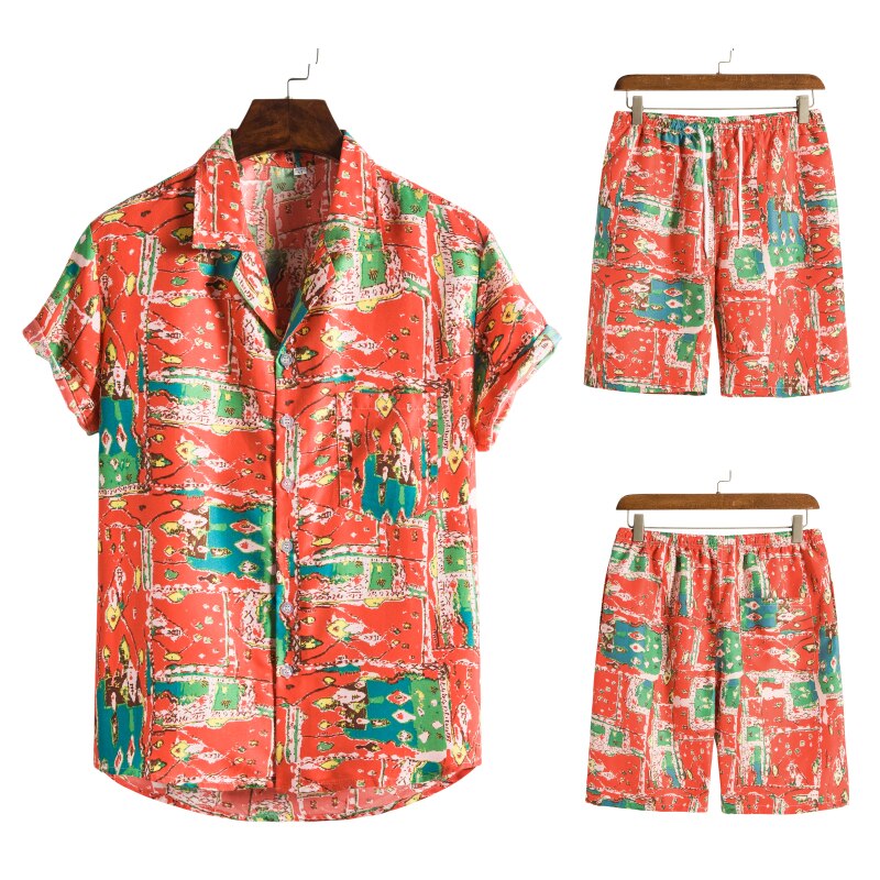Men’s Tropical Leaf Print Two-Piece Set | Short-Sleeve Shirt & Shorts | Summer Casual Outfit