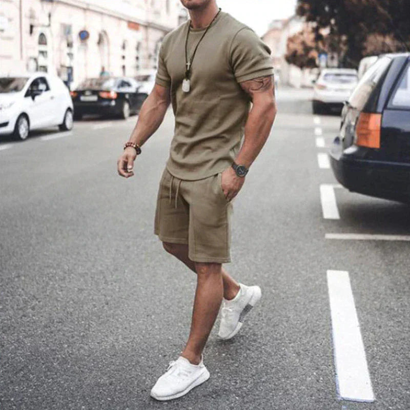 Men’s Crewneck Knit Lounge Set | Short-Sleeve Top & Casual Shorts