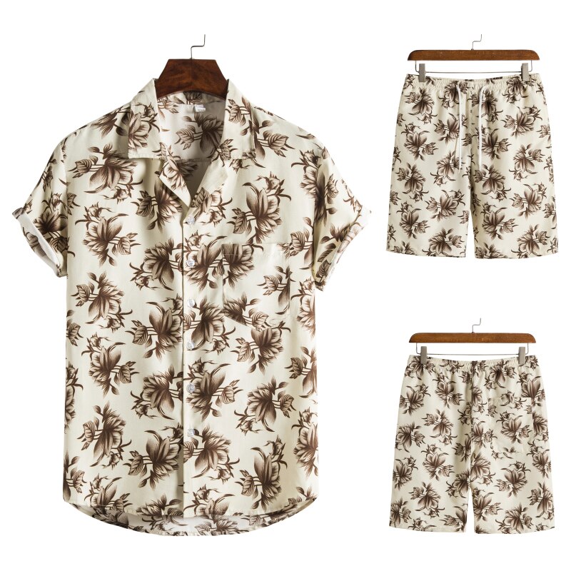 Men’s Tropical Leaf Print Two-Piece Set | Short-Sleeve Shirt & Shorts | Summer Casual Outfit