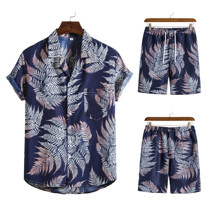 Men’s Tropical Leaf Print Two-Piece Set | Short-Sleeve Shirt & Shorts | Summer Casual Outfit