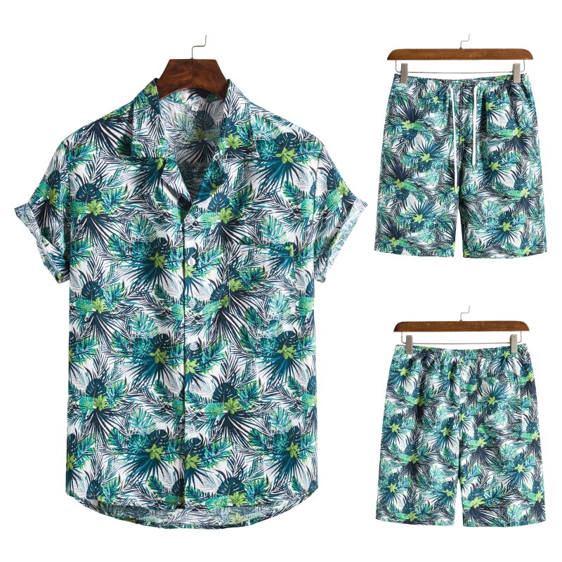 Men’s Tropical Leaf Print Two-Piece Set | Short-Sleeve Shirt & Shorts | Summer Casual Outfit
