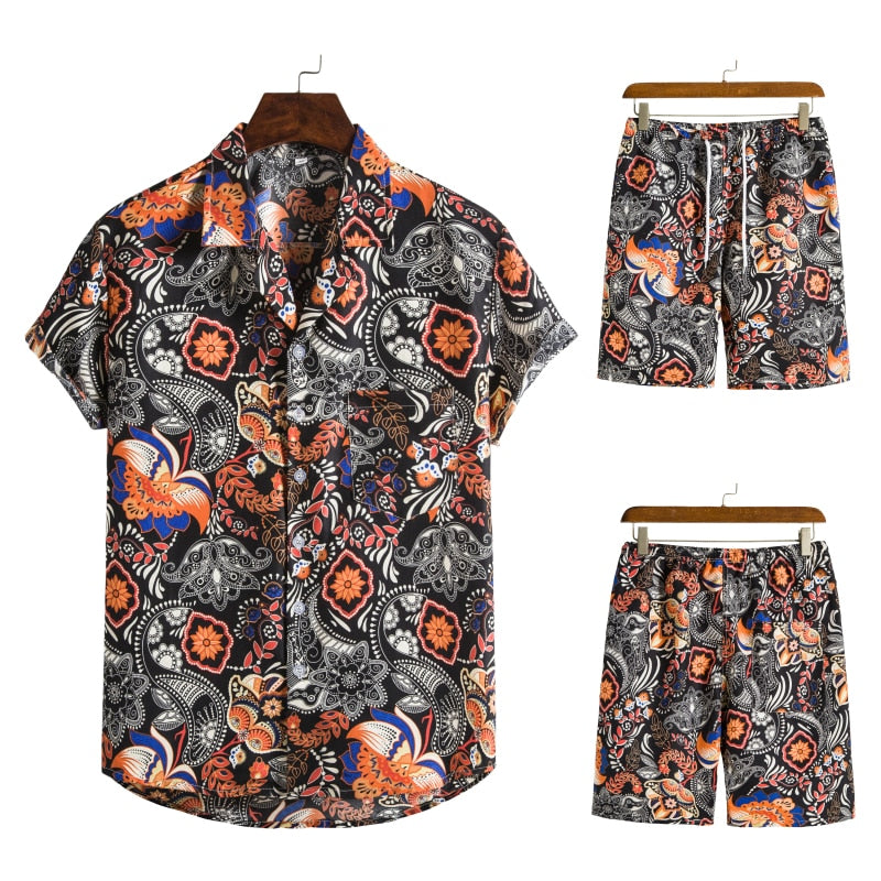 Men’s Tropical Leaf Print Two-Piece Set | Short-Sleeve Shirt & Shorts | Summer Casual Outfit