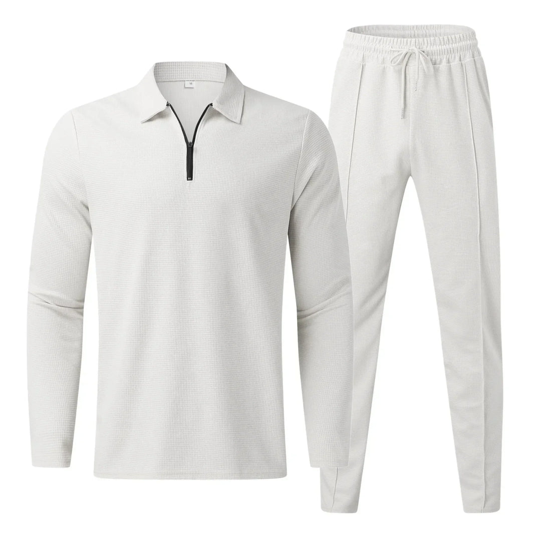 Men’s Waffle Knit Lounge Set | Zip Collar Pullover & Jogger Pants