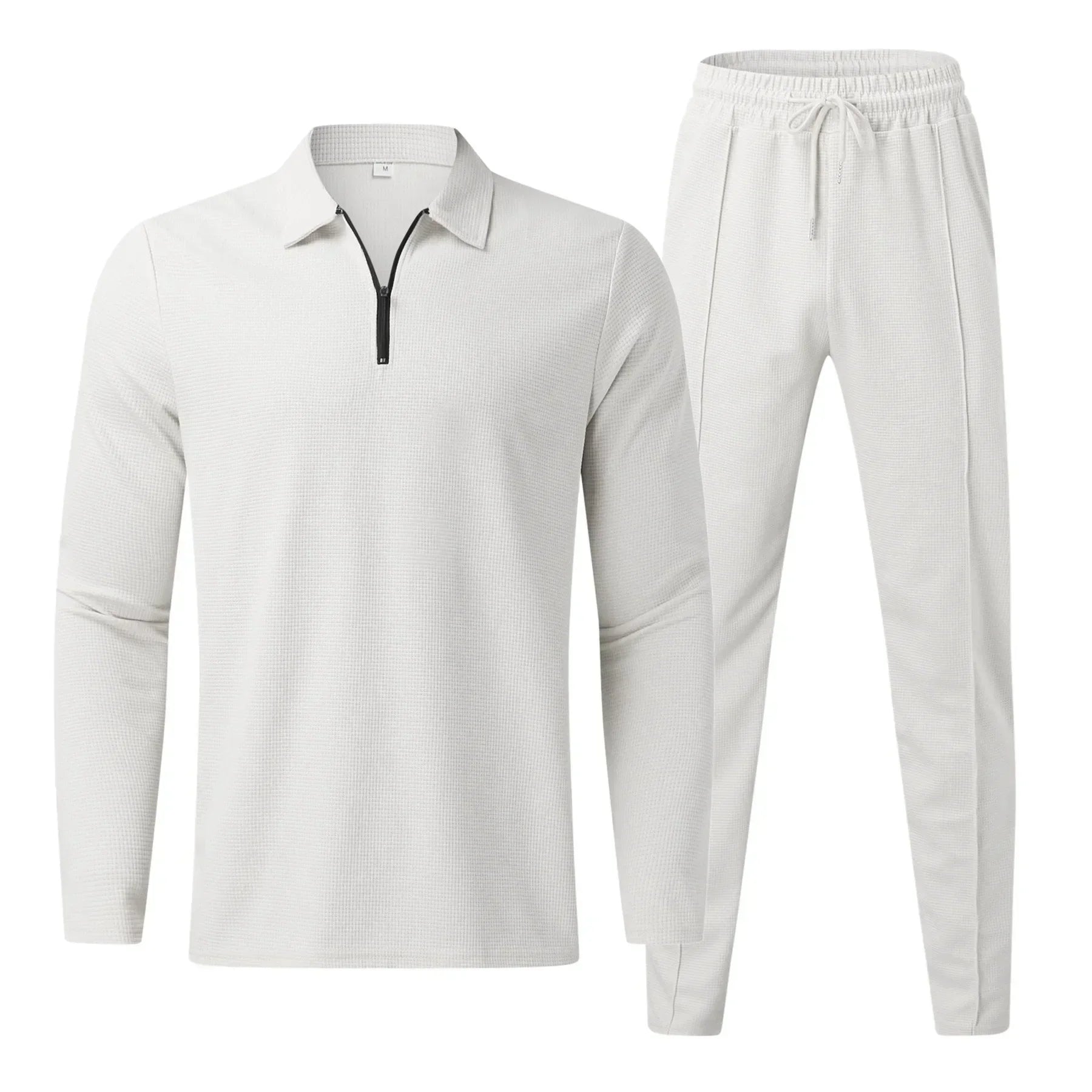Men’s Waffle Knit Lounge Set | Zip Collar Pullover & Jogger Pants