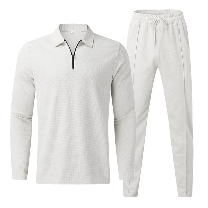 Men’s Waffle Knit Lounge Set | Zip Collar Pullover & Jogger Pants