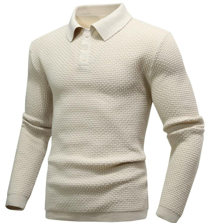Men’s Long-Sleeve Textured Polo Shirt | Waffle Knit | Smart Casual Essential