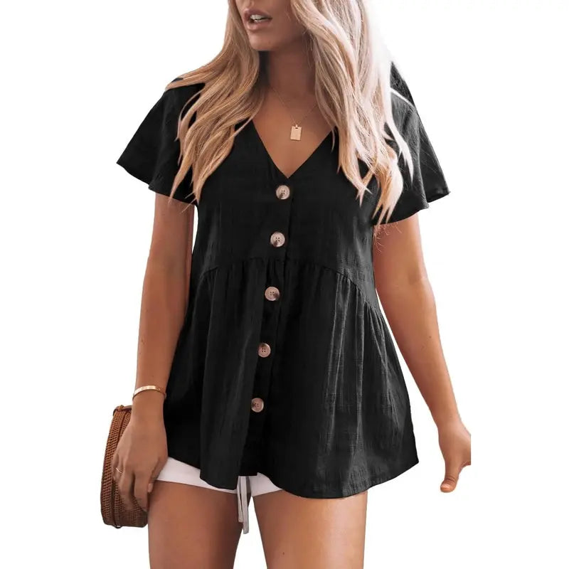 DELINA™ | Casual Cozy V-Neck Peplum Blouse