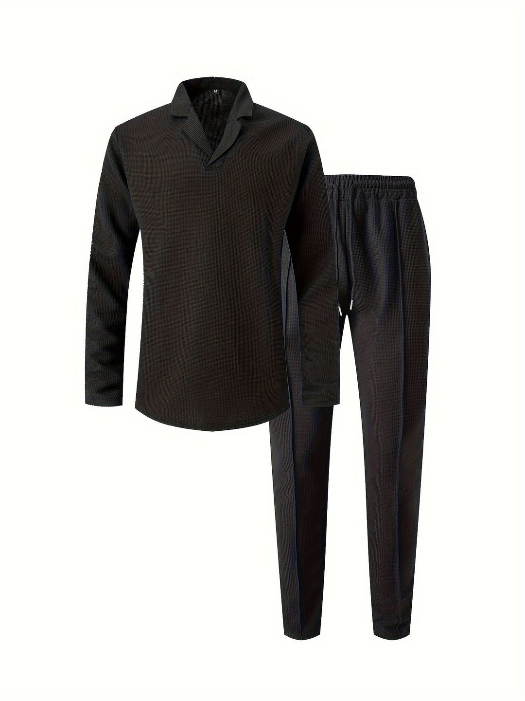 Men's Waffle Knit Lounge Set | V-Neck Pullover & Joggers | Lightweight Casual Wear