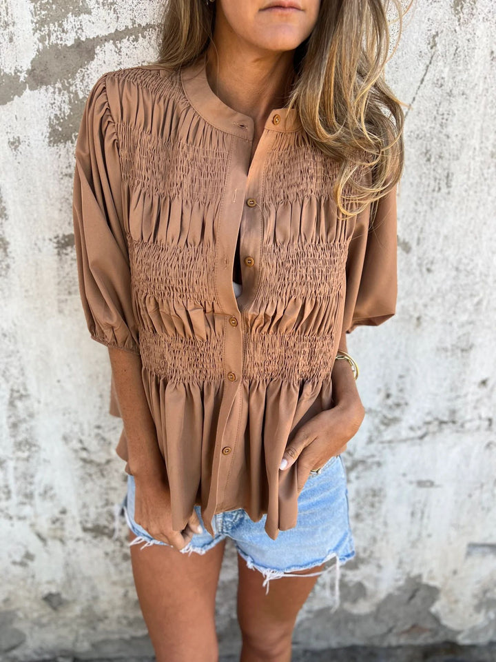 ELIZA™ | Pleated Button-Up Blouse