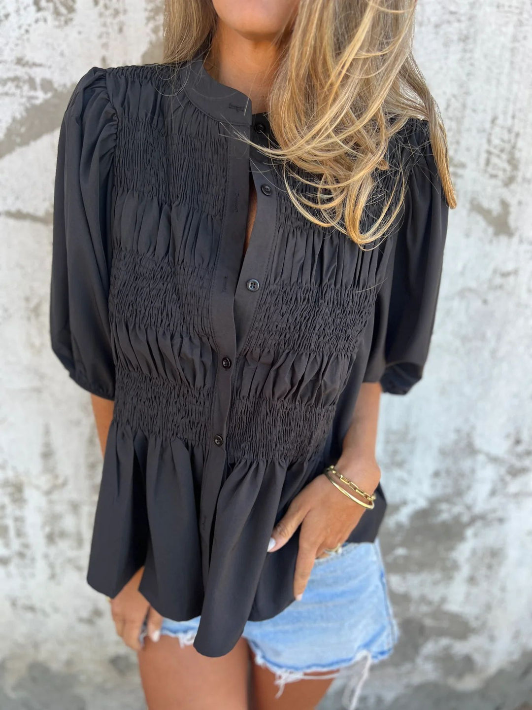 ELIZA™ | Pleated Button-Up Blouse